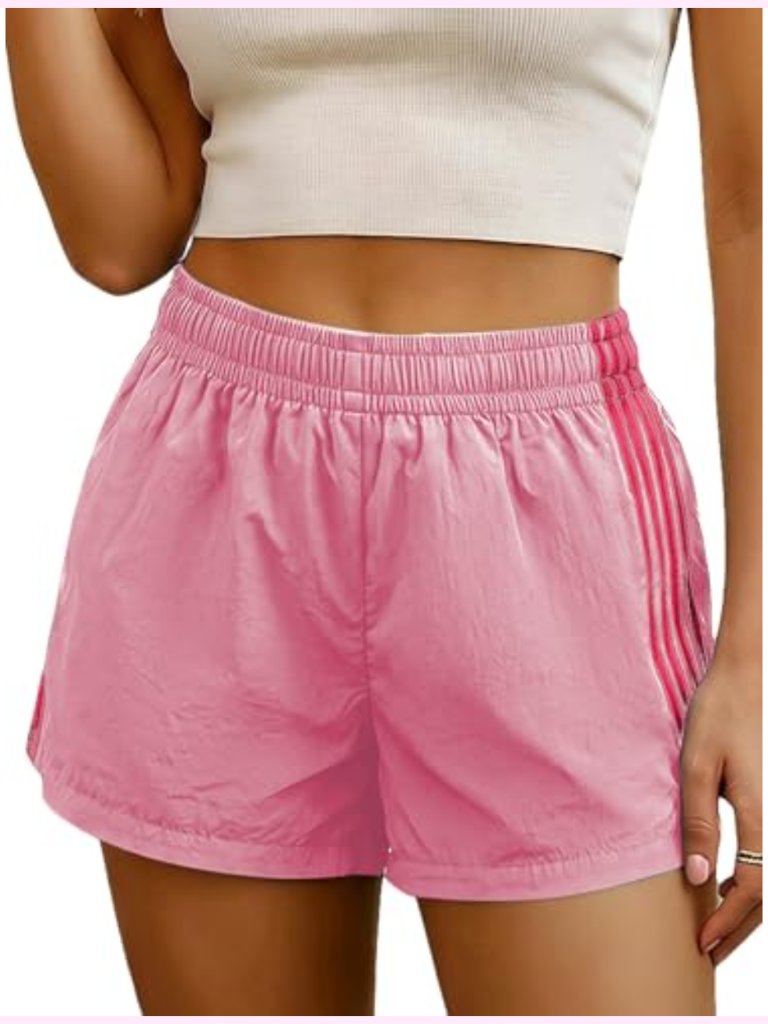 Lightweight Striped Mini Sweat Shorts Elastic Waist Athletic Gym Wear